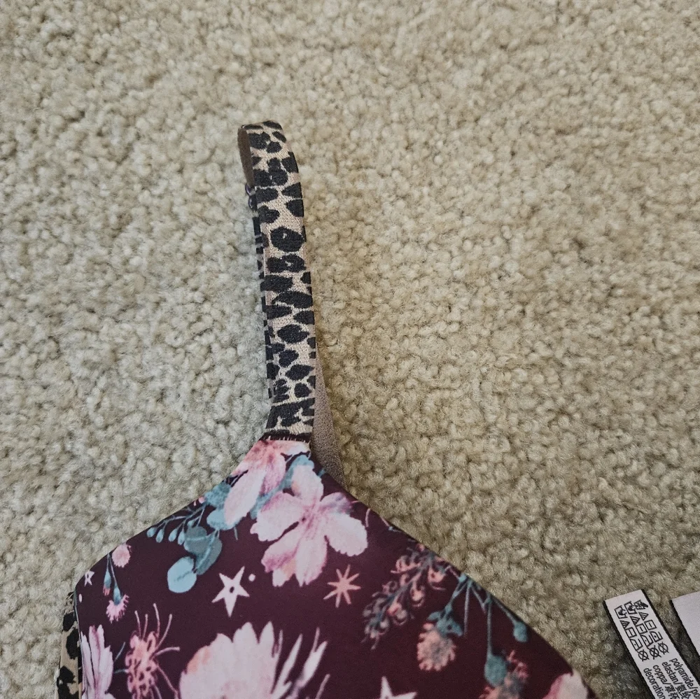 Victoria's Secret Lined Demi Bra Purple Floral Leopard Print Size 32DD